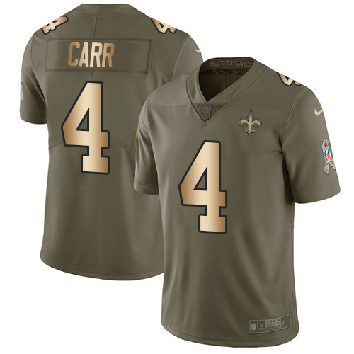 Saints #4 Derek Carr Olive/Gold Youth Stitched Limited 2017 Salute To Service Jersey