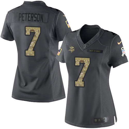 Minnesota Vikings #7 Patrick Peterson Black Women's Stitched Limited 2016 Salute to Service Jersey Womens