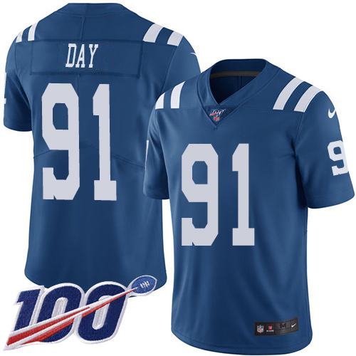 Indianapolis Colts #91 Sheldon Day Royal Blue Men's Stitched Limited Rush 100th Season Jersey Men's