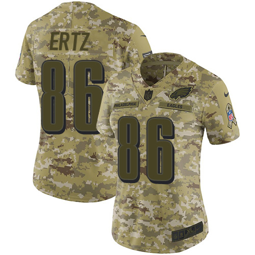 Philadelphia Eagles #86 Zach Ertz Camo Women's Stitched Limited 2018 Salute to Service Jersey Womens