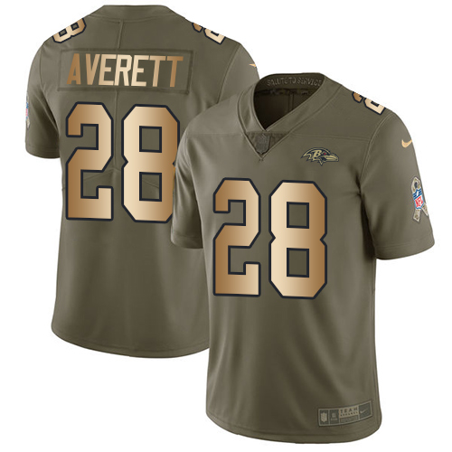 Baltimore Ravens #28 Anthony Averett Olive/Gold Men's Stitched Limited 2017 Salute To Service Jersey Men's