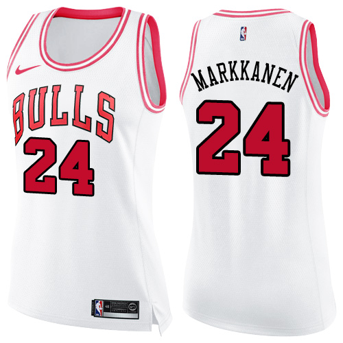 Chicago Bulls #24 Lauri Markkanen White/Pink Womens Swingman Fashion Jersey Womens