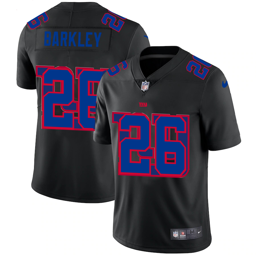 New York Giants #26 Saquon Barkley Men's Team Logo Dual Overlap Limited Jersey Black