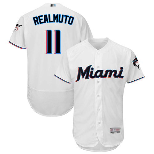Miami Marlins #11 JT Realmuto White Flexbase Authentic Collection Stitched Jersey Men's