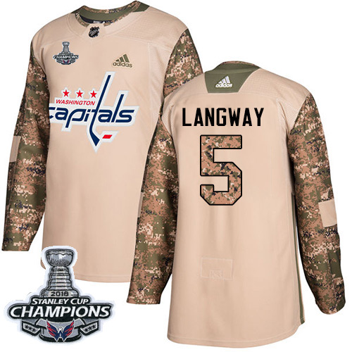 Adidas Washington Capitals #5 Rod Langway Camo Authentic 2017 Veterans Day Stanley Cup Final Champions Stitched Jersey Men's