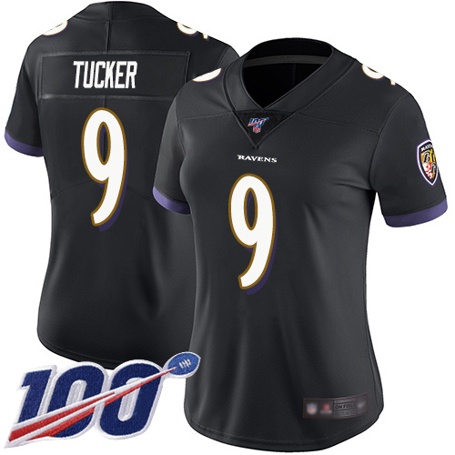 Ravens #9 Justin Tucker Black Alternate Women's Stitched 100th Season Vapor Limited Jersey