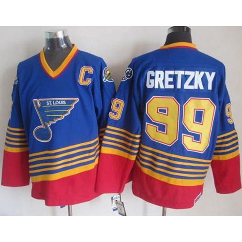 St. Louis Blues #99 Wayne Gretzky Light Blue/Red CCM Throwback Stitched Jersey Men's