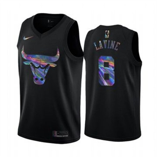 Chicago Bulls #8 Zach LaVine Mens Iridescent Holographic Collection Jersey - Black Mens