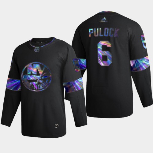 New York New York Islanders #6 Ryan Pulock Men's Iridescent Holographic Collection Jersey - Black Men's