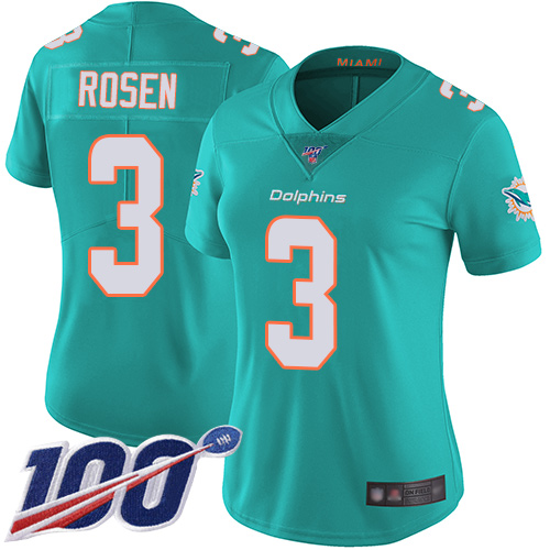 Miami Dolphins #3 Josh Rosen Aqua Green Team Color Women's Stitched 100th Season Vapor Limited Jersey Womens