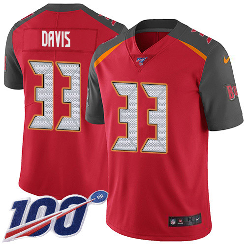 Tampa Bay Buccaneers #33 Carlton Davis III Red Team Color Youth Stitched 100th Season Vapor Limited Jersey Youth