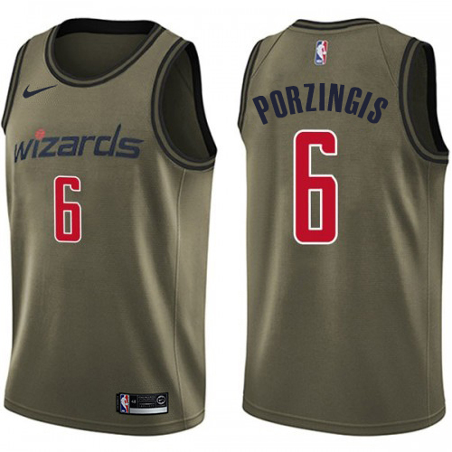 Washington Wizards #6 Kristaps Porzingis Green Womens Salute to Service Swingman Jersey Womens