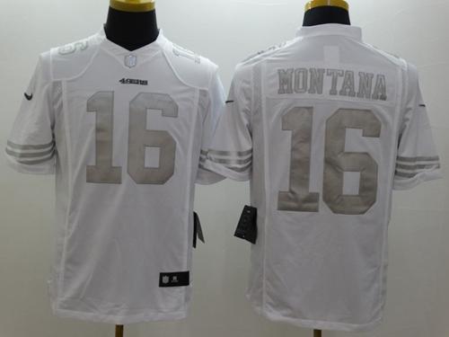 49ers #16 Joe Montana White Men's Stitched Limited Platinum Jersey