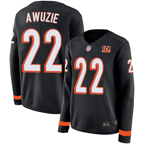 Cincinnati Bengals #22 Chidobe Awuzie Black Team Color Women's Stitched Limited Therma Long Sleeve Jersey Womens
