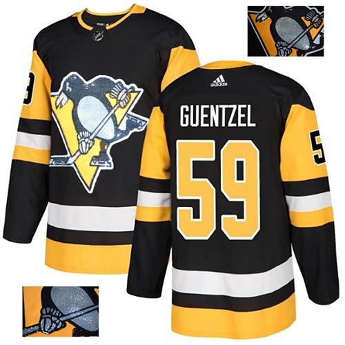 Adidas Pittsburgh Penguins #59 Jake Guentzel Black Home Authentic Fashion Gold Stitched Jersey Men's