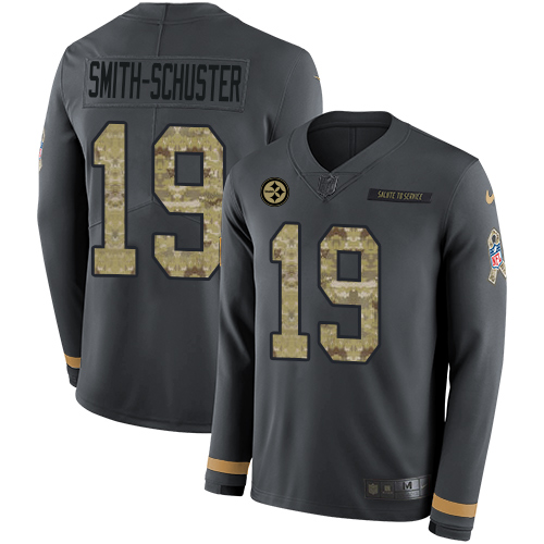 Pittsburgh Steelers #19 JuJu Smith-Schuster Anthracite Salute to Service Youth Stitched Limited Therma Long Sleeve Jersey Youth