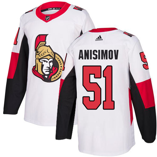 Adidas Ottawa Senators #51 Artem Anisimov White Road Authentic Stitched Jersey Men's