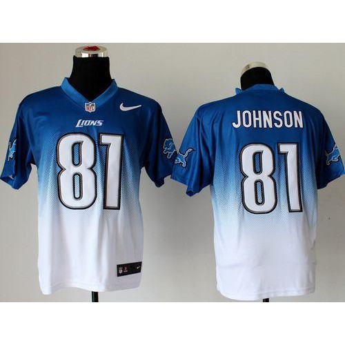Detroit Lions #81 Calvin Johnson Blue/White Men's Stitched Elite Fadeaway Fashion Jersey Men's