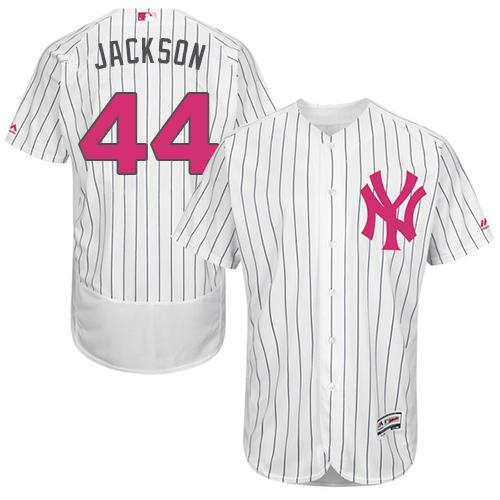 New York Yankees #44 Reggie Jackson White Strip Flexbase Authentic Collection Mother's Day Stitched Jersey Men's