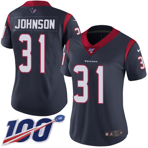 Houston Texans #31 David Johnson Navy Blue Team Color Women's Stitched 100th Season Vapor Untouchable Limited Jersey Womens