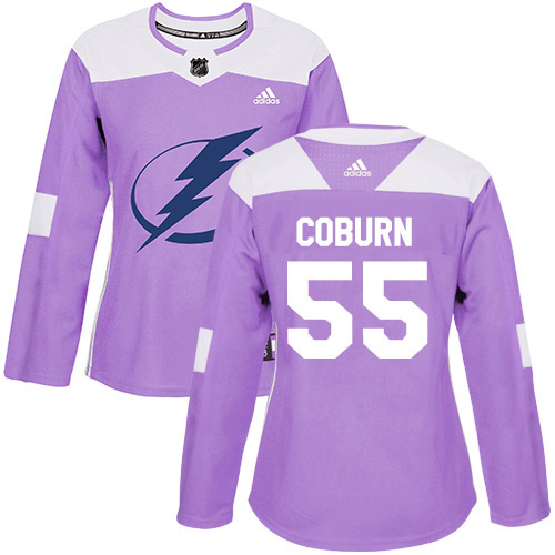 Adidas Tampa Bay Lightning #55 Braydon Coburn Purple Authentic Fights Cancer Women's Stitched Jersey Womens