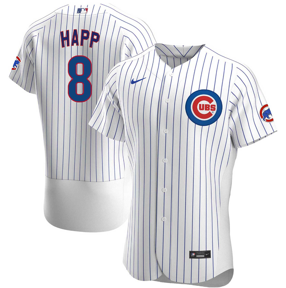 Men's Chicago Cubs #8 Ian Happ White Royal Home Flex Base Jersey