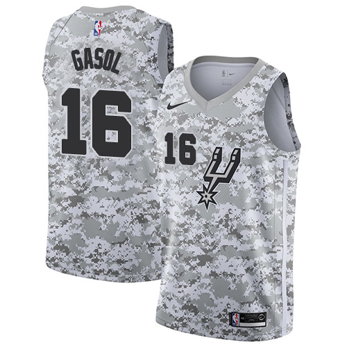 San Antonio Spurs #16 Pau Gasol White Camo Swingman Earned Edition Jersey Mens