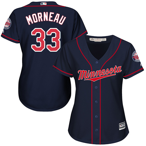 Minnesota Twins #33 Justin Morneau Navy Blue Alternate Women's Stitched Jersey Womens