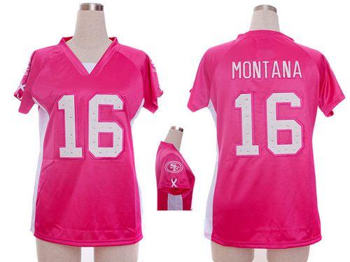 49ers #16 Joe Montana Pink Draft Him Name & Number Top Women's Stitched Elite Jersey