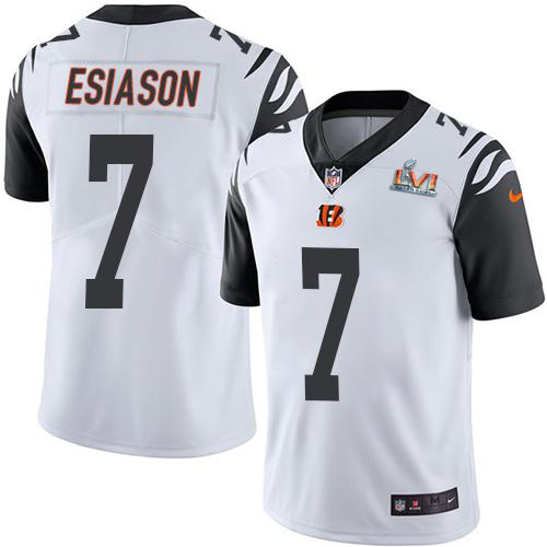 Cincinnati Bengals #7 Boomer Esiason White Super Bowl LVI Patch Men's Stitched Limited Rush Jersey Men's