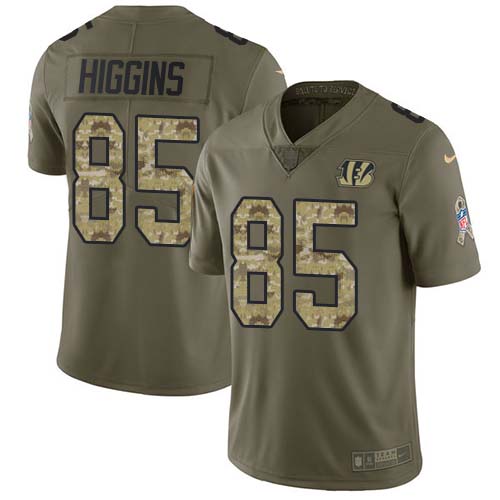 Bengals #85 Tee Higgins Olive/Camo Youth Stitched Limited 2017 Salute To Service Jersey