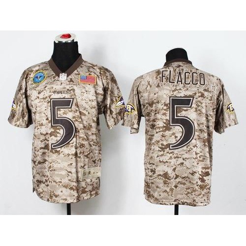 Baltimore Ravens #5 Joe Flacco Camo Men's Stitched New Elite USMC Jersey Men's