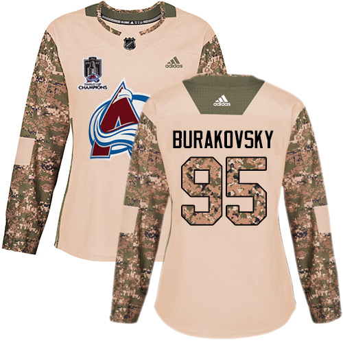 Adidas Colorado Avalanche #95 Andre Burakovsky Camo Authentic Women's 2022 Stanley Cup Champions Veterans Day Stitched Jersey Womens