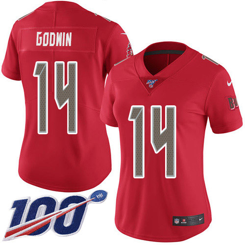 Buccaneers #14 Chris Godwin Red Women's Stitched Limited Rush 100th Season Jersey