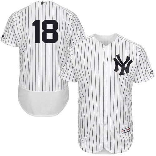 New York Yankees #18 Johnny Damon White Strip Flexbase Authentic Collection Stitched Jersey Men's