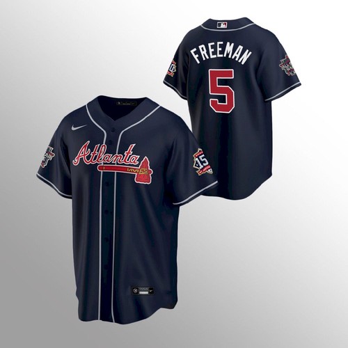 Atlanta Atlanta Braves #5 Freddie Freeman 150th Anniversary 2021 World Series Youth Jersey - Navy Youth