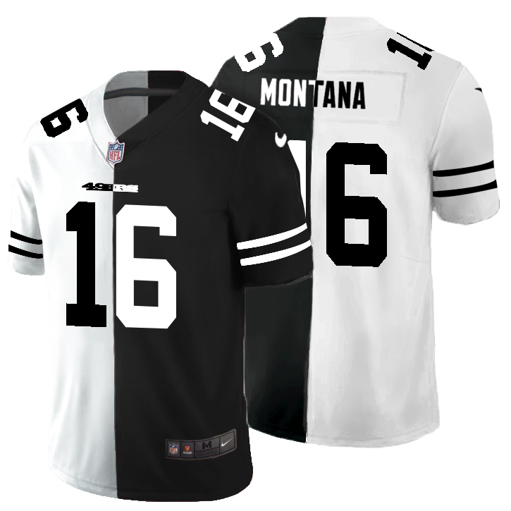 San Francisco 49ers #16 Joe Montana Men's Black V White Peace Split Vapor Untouchable Limited Jersey