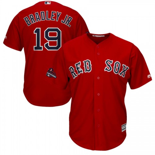 Boston Boston Red Sox #19 Jackie Bradley Jr. Majestic 2018 World Series Champions Team Logo Player Jersey Scarlet Men's