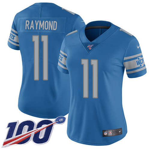 Lions #11 Kalif Raymond Blue Team Color Women's Stitched 100th Season Vapor Untouchable Limited Jersey