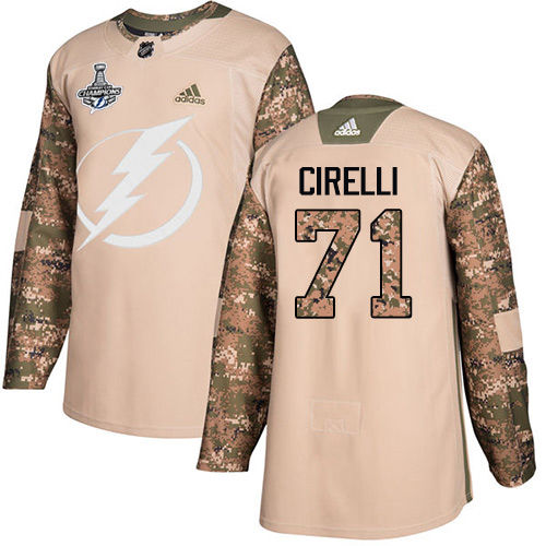 Adidas Tampa Bay Lightning #71 Anthony Cirelli Camo Authentic 2017 Veterans Day 2020 Stanley Cup Champions Stitched Jersey Men's