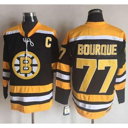 Boston Bruins #77 Ray Bourque Black/Yellow CCM Throwback New Stitched Jersey Men's