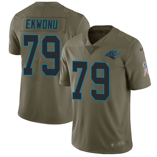 Panthers #79 Ikem Ekwonu Olive Men's Stitched Limited 2017 Salute To Service Jersey
