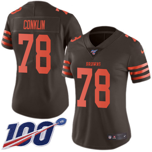 Cleveland Browns #78 Jack Conklin Brown Women's Stitched Limited Rush 100th Season Jersey Womens