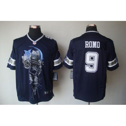 Dallas Cowboys #9 Tony Romo Navy Blue Team Color Men's Stitched Helmet Tri-Blend Limited Jersey Men's
