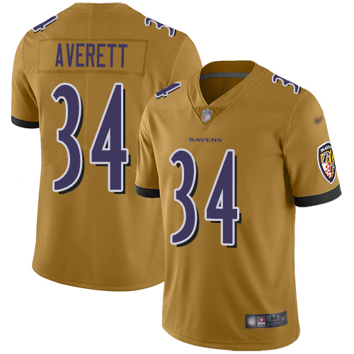 Baltimore Ravens #34 Anthony Averett Gold Men's Stitched Limited Inverted Legend Jersey Men's