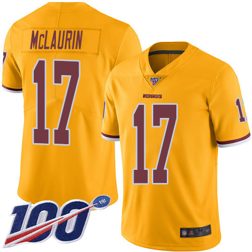 Commanders #17 Terry McLaurin Gold Men's Stitched Limited Rush 100th Season Jersey