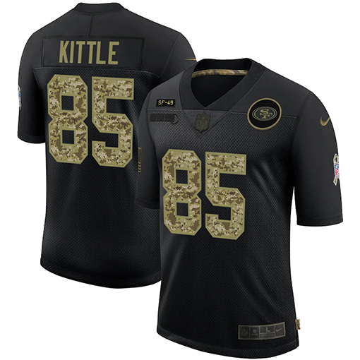 San Francisco 49ers #85 George Kittle Men's 2020 Salute To Service Camo Limited Jersey Black