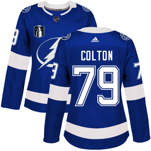 Adidas Tampa Bay Lightning #79 Ross Colton Blue Women's 2022 Stanley Cup Final Patch Home Authentic Stitched Jersey Womens