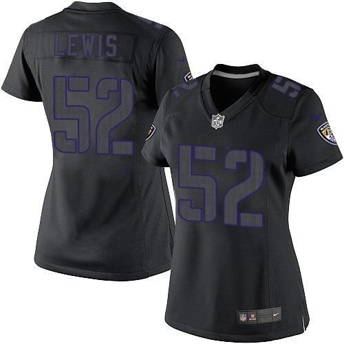Ravens #52 Ray Lewis Black Impact Women's Stitched Limited Jersey
