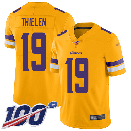Vikings #19 Adam Thielen Gold Youth Stitched Limited Inverted Legend 100th Season Jersey